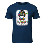 Autism Mom Life Messy Bun T-Shirt in Navy - front view