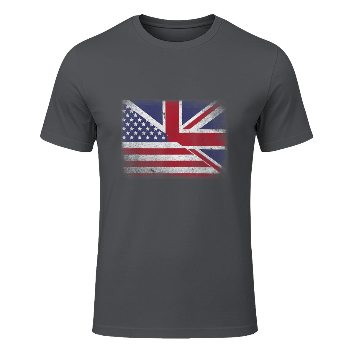 Vintage Half American Half British Flag Great Britain USA T-Shirt in Charcoal - front view