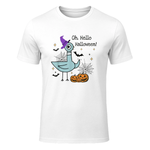 Oh, Hello Halloween Pigeon Shirt Spooky Season Teachers Kids T-Shirt in White - front view