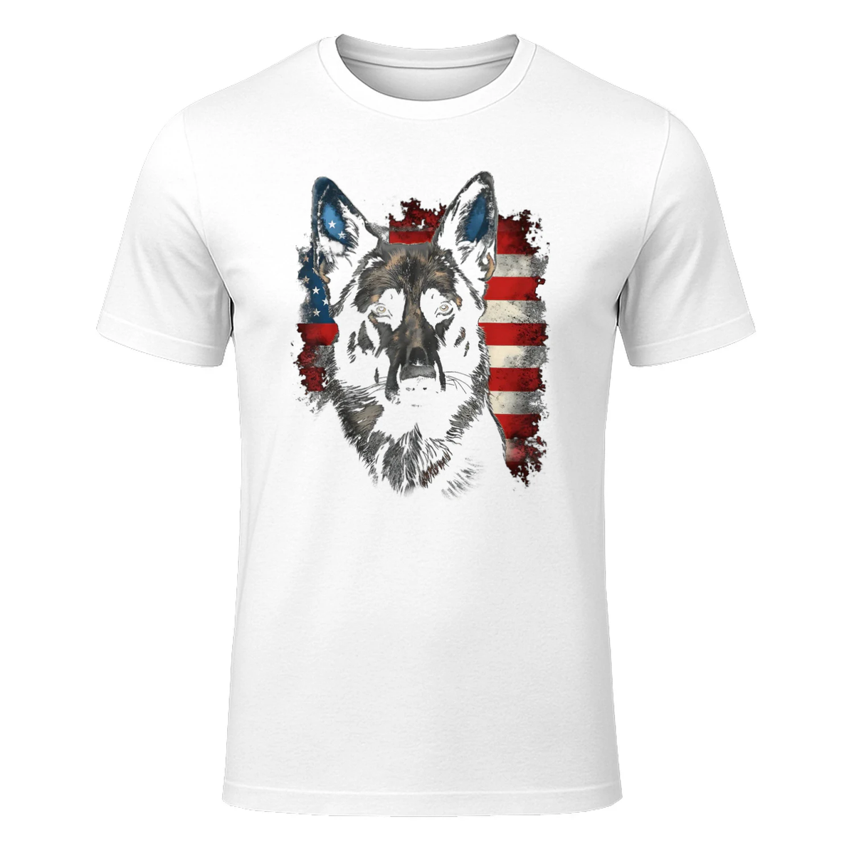 Patriotic Black German Shepherd American Flag Dog Gifts T-Shirt in White - front view