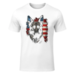 Patriotic Black German Shepherd American Flag Dog Gifts T-Shirt in White - front view