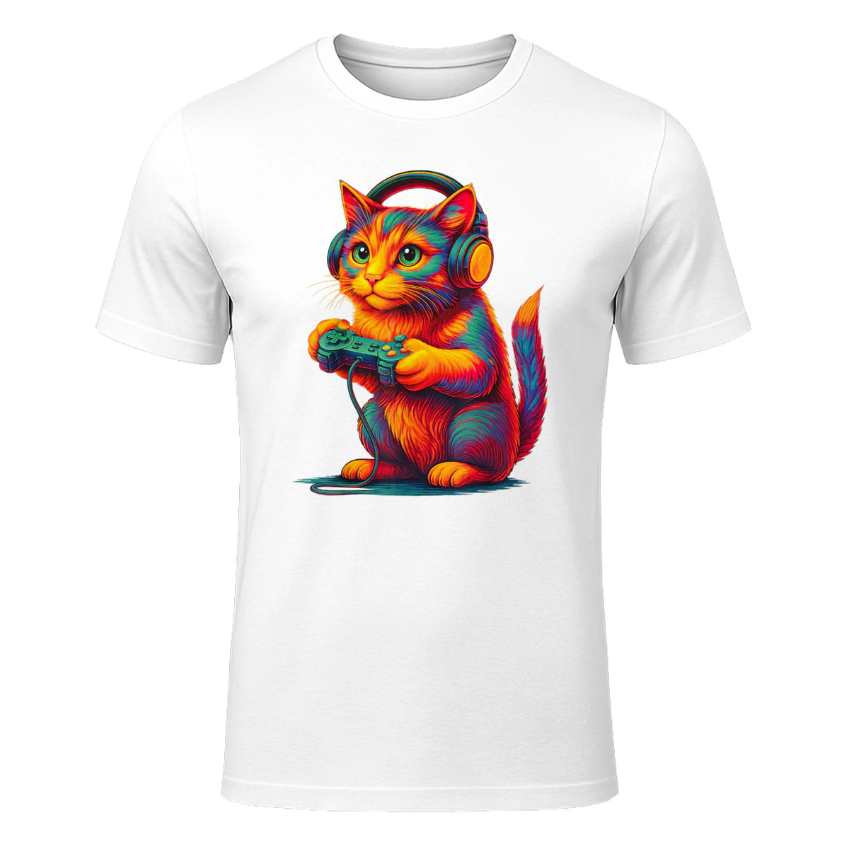 Gamer Cat Video Games Boys Teen Men Girls Funny Gift Gaming T-Shirt in White - front view