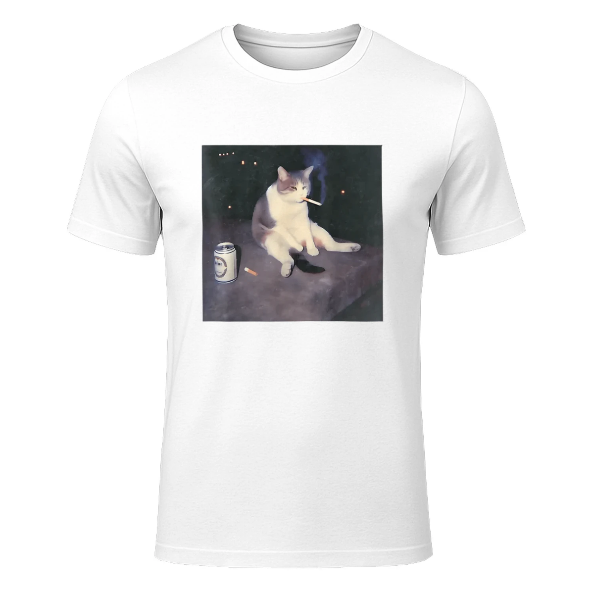 Funny Smoking Cat Meme T-Shirt in White - front view