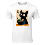 Black Cat Eating Ramen Japanese Kawaii Anime Cat Ramen T-Shirt in White - front view