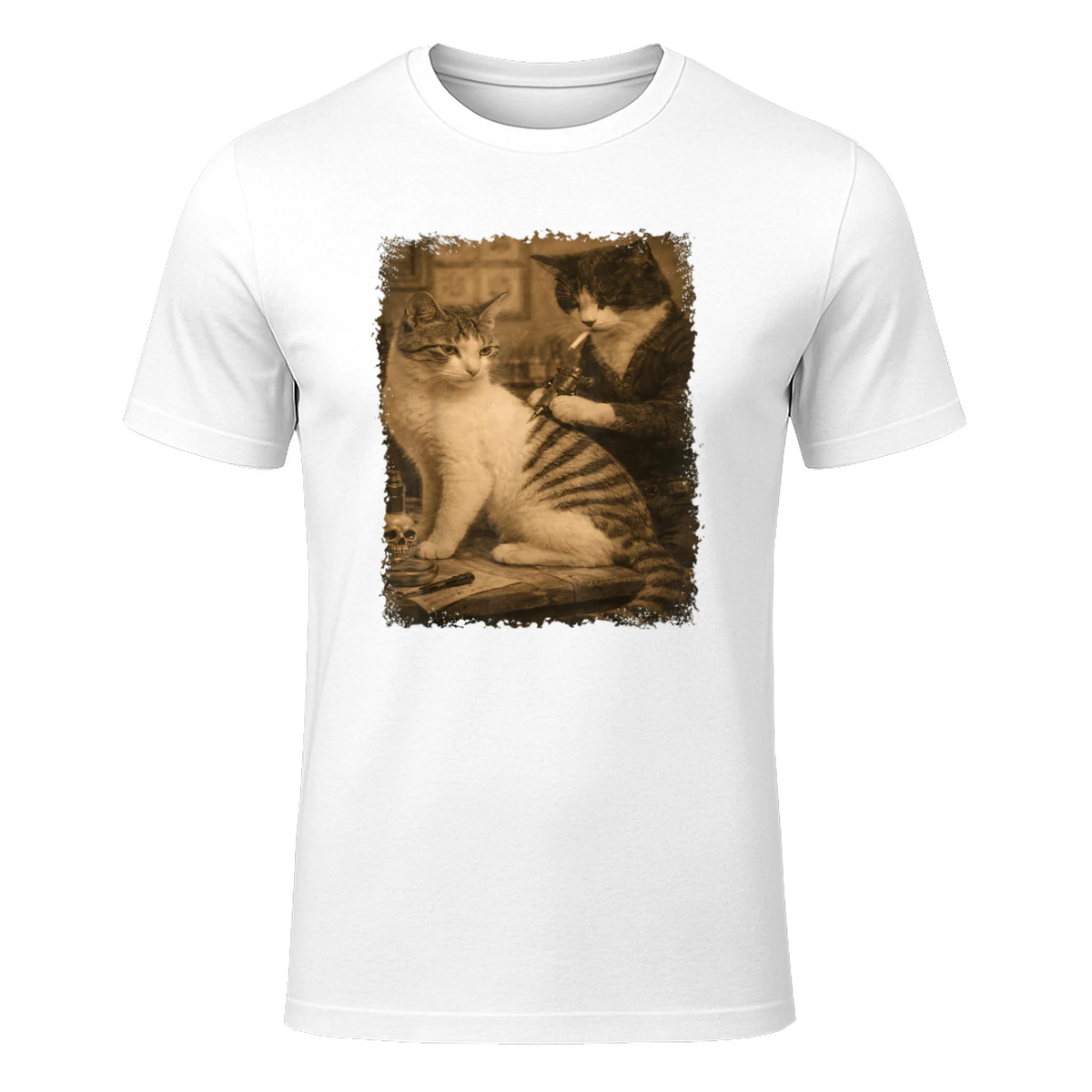 Vintage Cat Tattoo Inked Kitten Artist Funny Meme T Shirt T-Shirt in White - front view