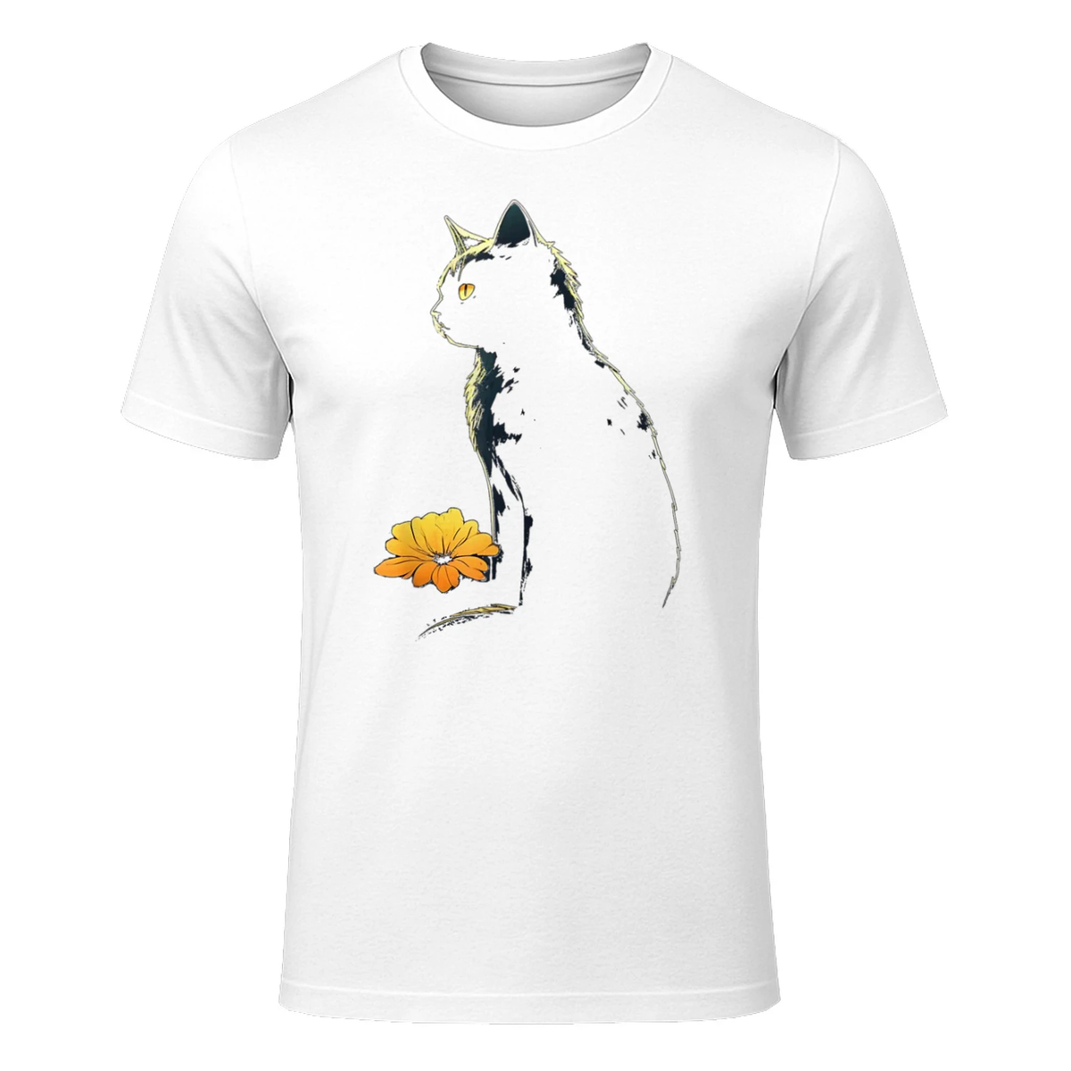 Cat Artwork - Flowers Art Cat Motif Animal Cat T-Shirt in White - front view