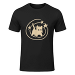 90s Y2K Scary Tomcat Cat is Scared Under Starry Tail T-Shirt in Black - front view