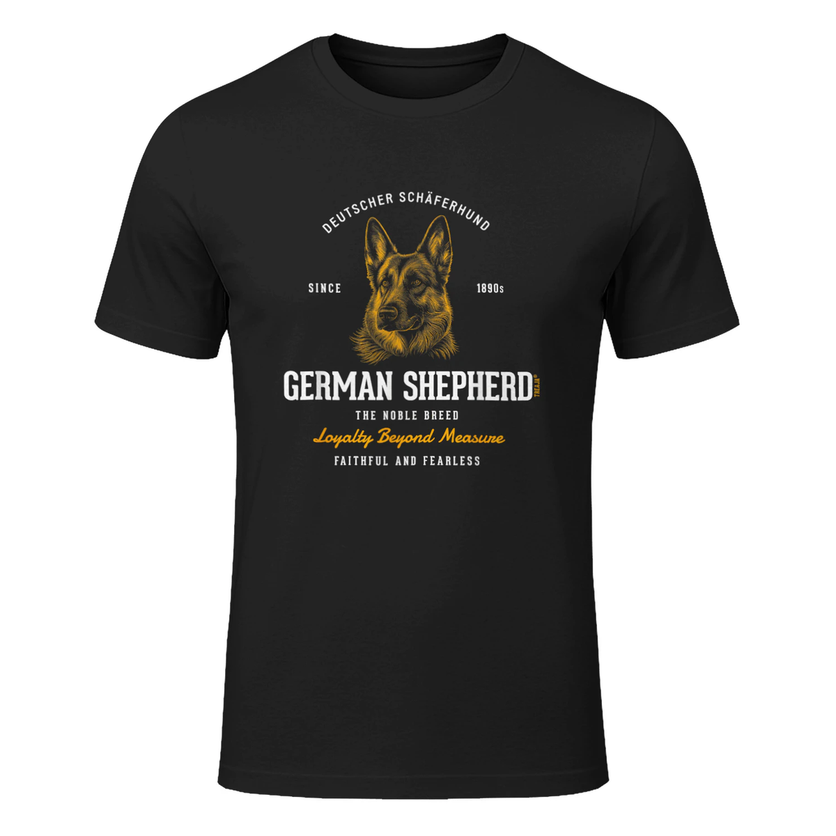 Vintage Styled Retro German Shepherd T-Shirt in Black - front view