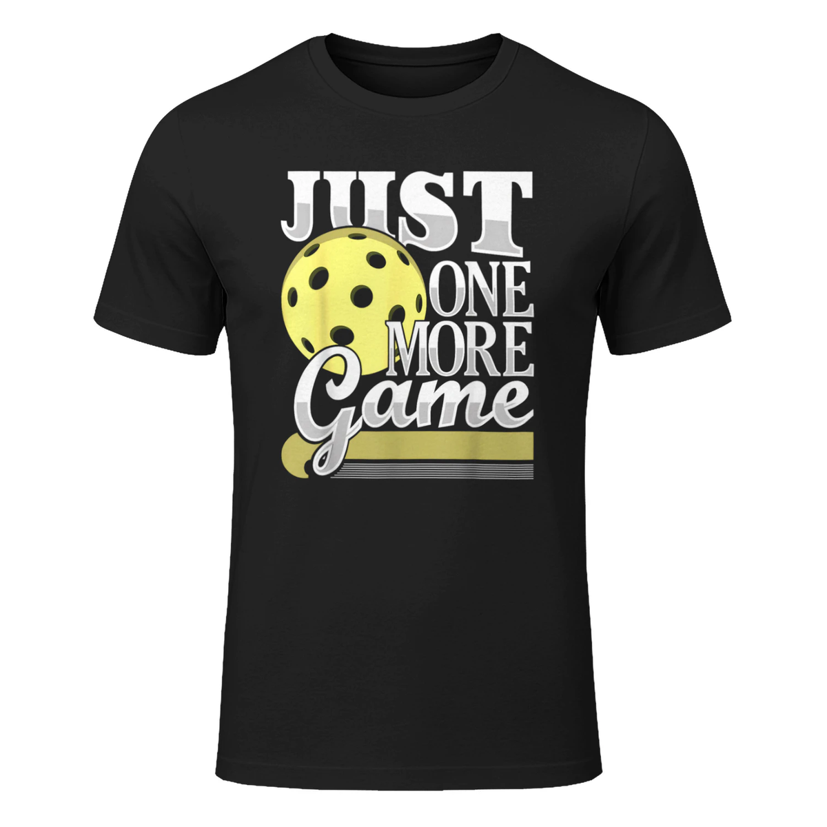 Just One More Game - Funny Pickleball Player Paddleball T-Shirt in Black - front view