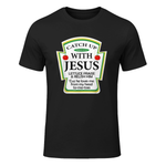 Catchup With Jesus Funny Christian Gift T-Shirt in Black - front view
