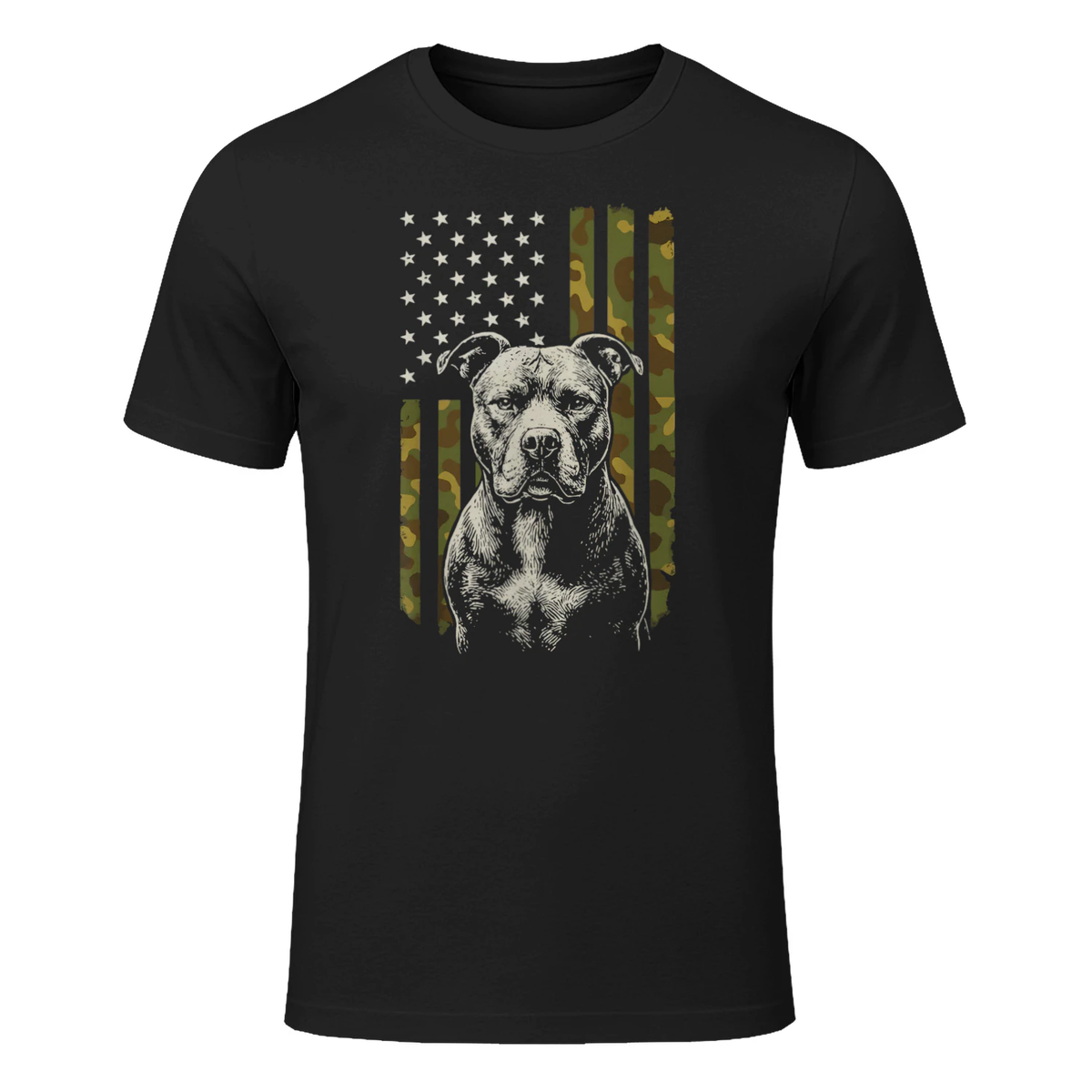 Pitbull US Flag Pit Bull America T-Shirt in Black - front view