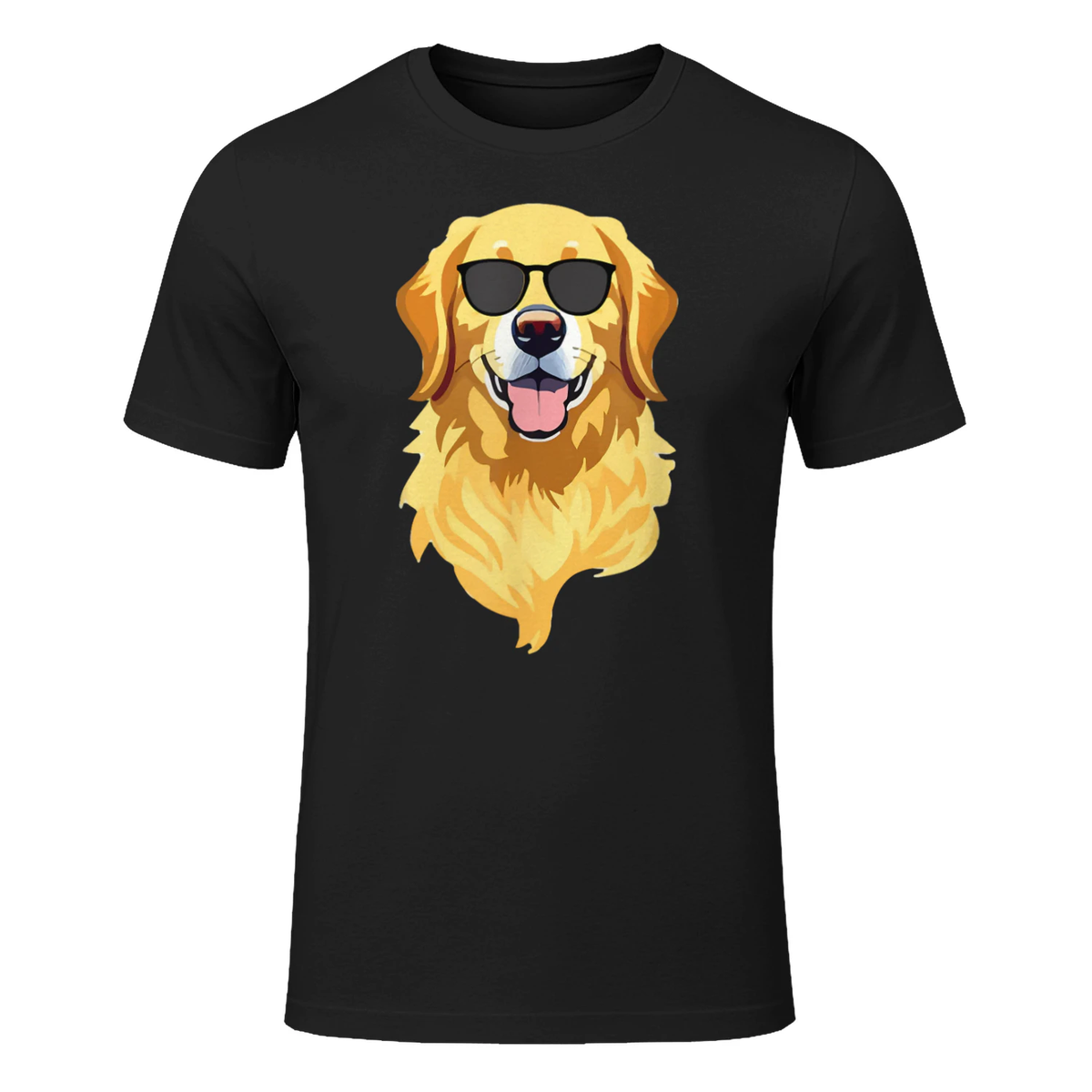 Funny Golden Retriever Wearing Sunglasses Cute Dog Lover T-Shirt in Black - front view
