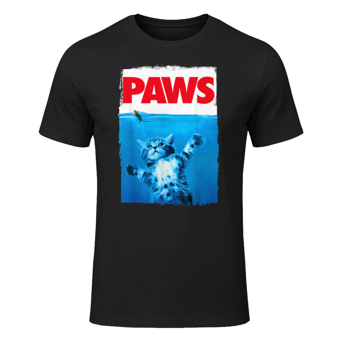 xiongying Paws Cat and Mouse Top, Cute Funny Cat Lover Parody T-Shirt in Black - front view