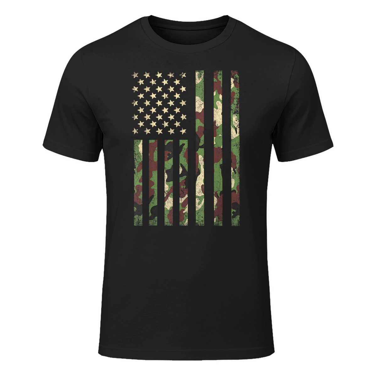 Patriotic USA Flag 4th of July Men Women Boy Girl Camouflage T-Shirt in Black - front view