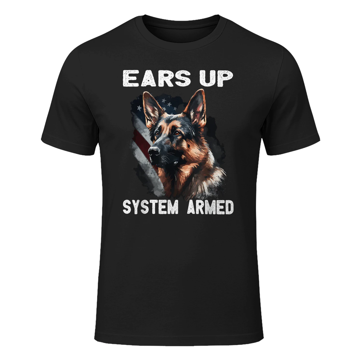 USA Flag with German Shepherd T-Shirt in Black - front view