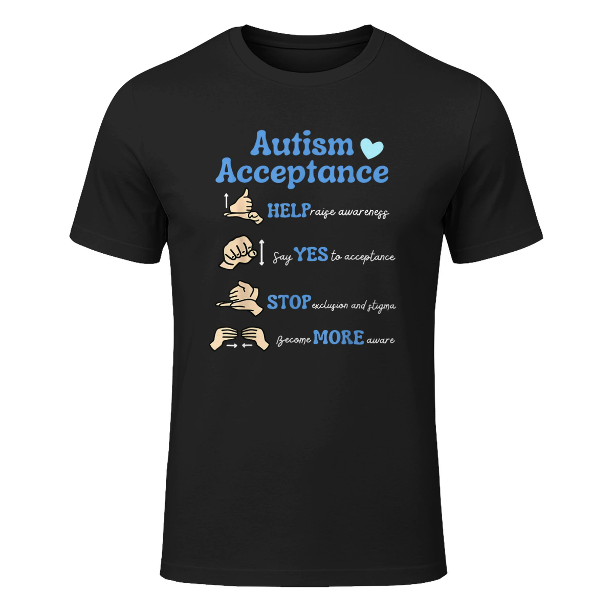 Autism Awareness Acceptance Hand Neurodiversity SPED Teacher T-Shirt in Black - front view