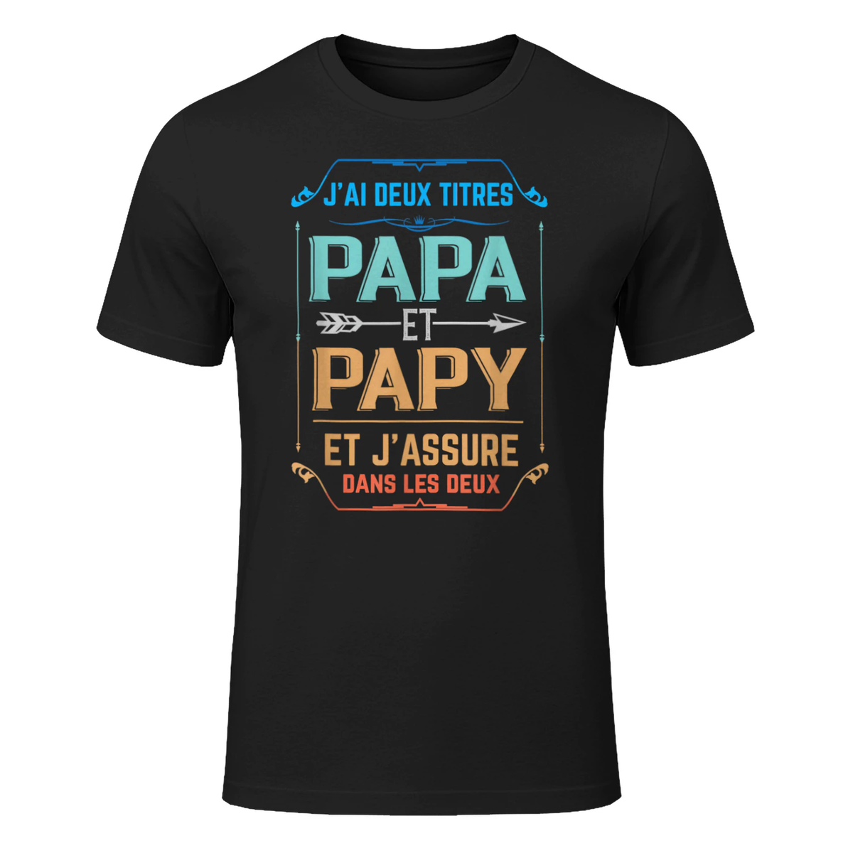 Deux Papa J'Ai et Papy Titres Grand Père T-Shirt in Black - front view