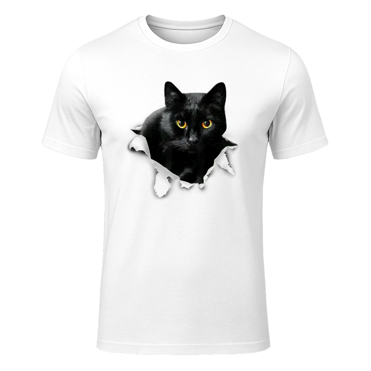 Black Cat Torn Cloth Gifts: Cat Lover T-Shirt in White - front view