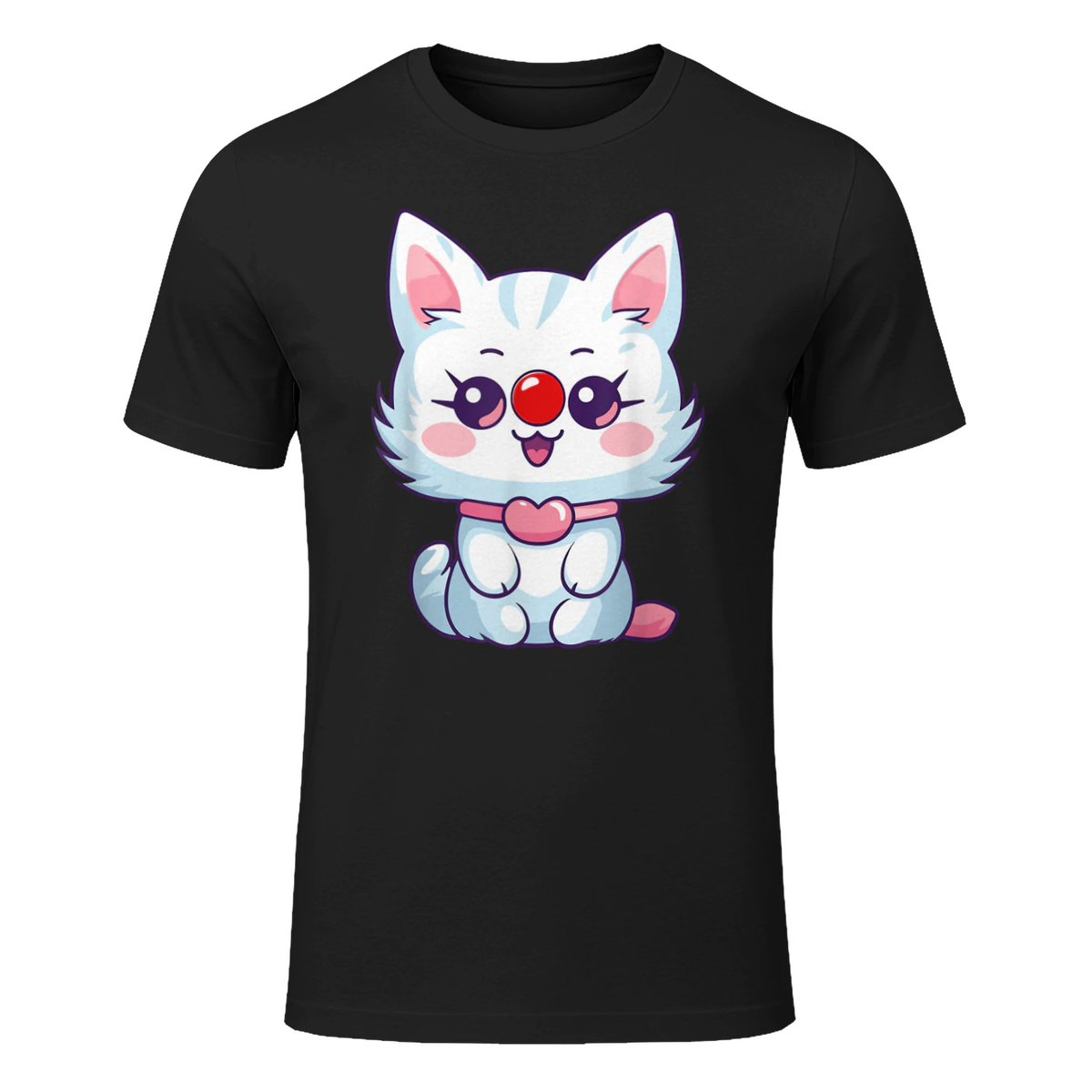 Funny Cat with Red Clown Nose T-Shirt in Black - front view
