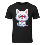 Funny Cat with Red Clown Nose T-Shirt in Black - front view
