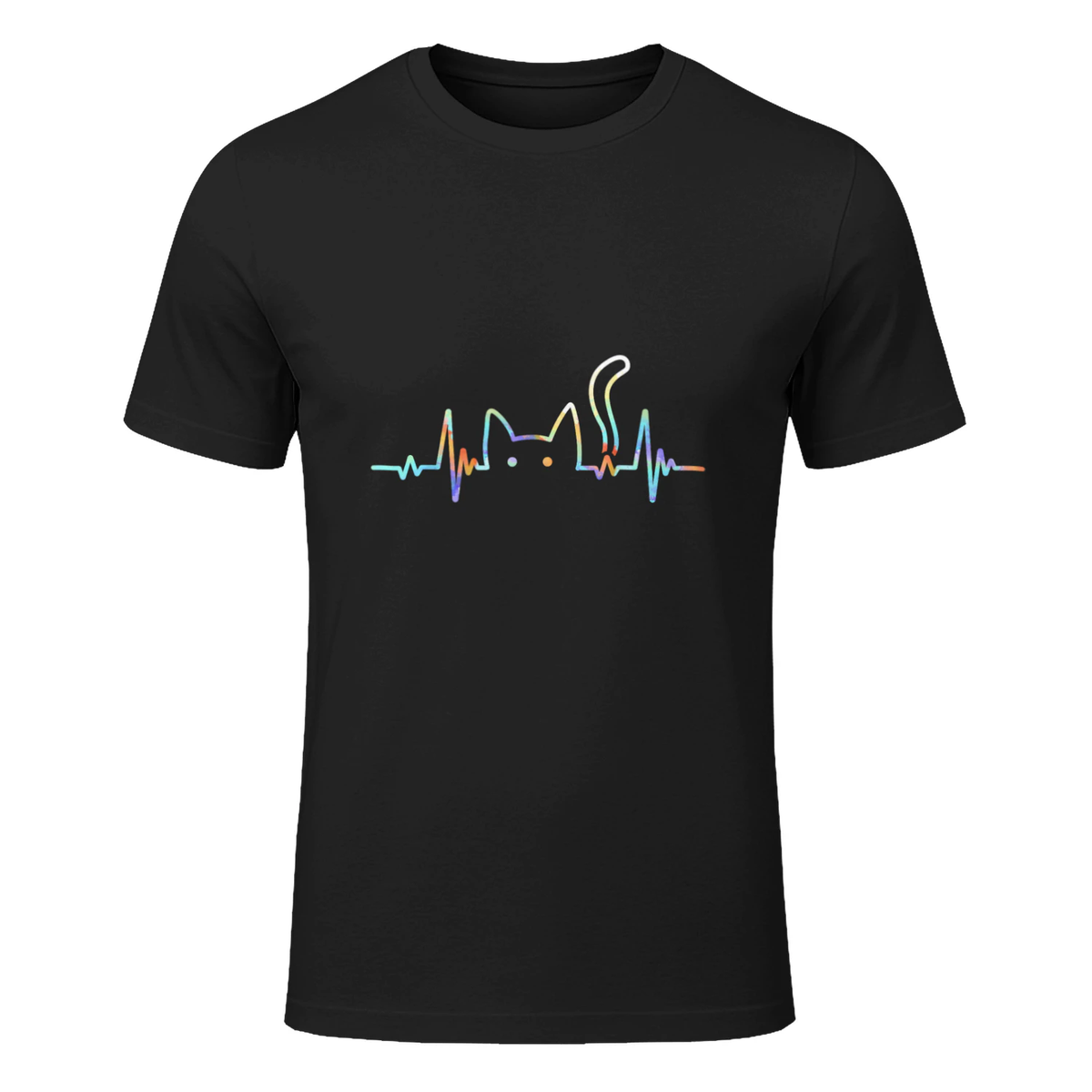 Heartbeat Cat Lover Animal Silhouette Cute Cat T-Shirt in Black - front view