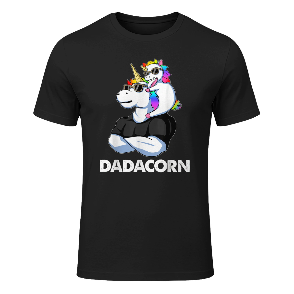 Dadacorn - Unicorn Dad and Baby Christmas Papa Father's Day T-Shi in Black - front view