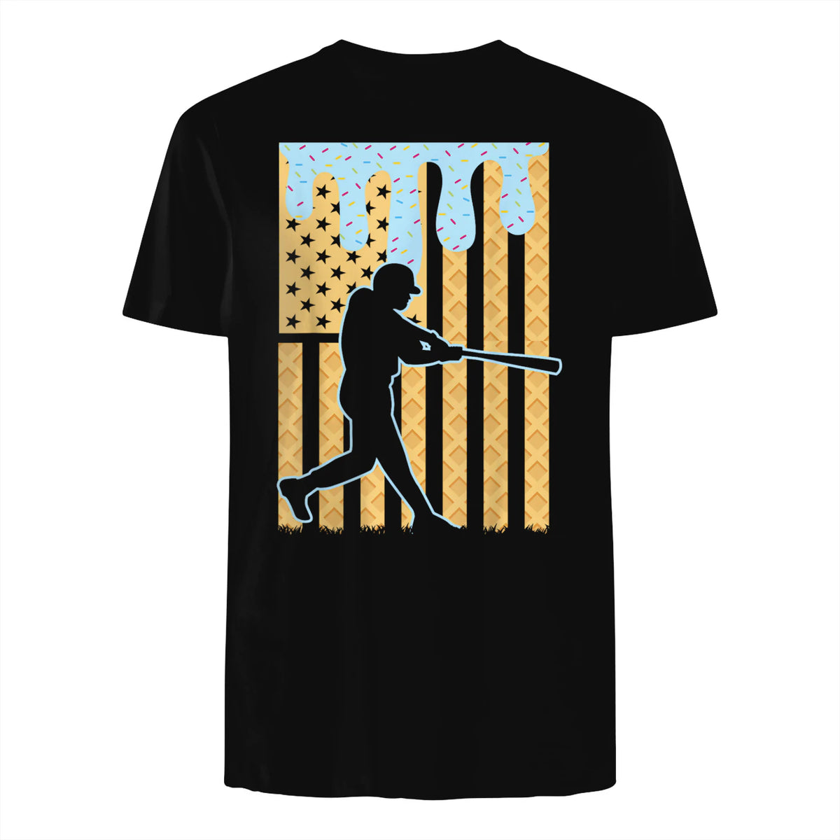 Baseball Drip Boys Dripping Ice Cream Baseball American Flag T-Shirt in Black - back view
