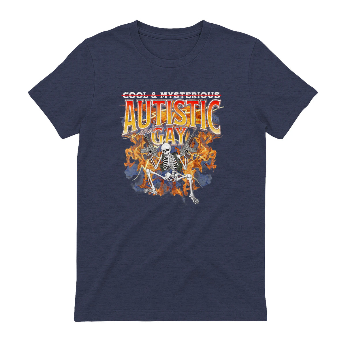 Autism Meme Funny Tism Squelette Autistique et Gay Humour in Heather Navy - back view