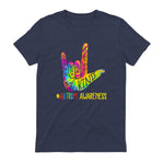 Be Kind ASL Love Sign Language Hand Autism Awareness Tie Dye in Heather Navy - back view