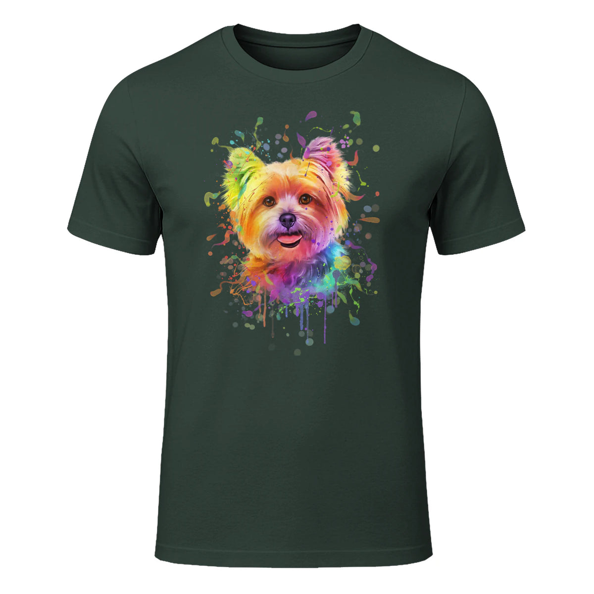 Colorful Splash Art Yorkshire Terrier Portrait Yorkshire Lover in Forest Green - front view