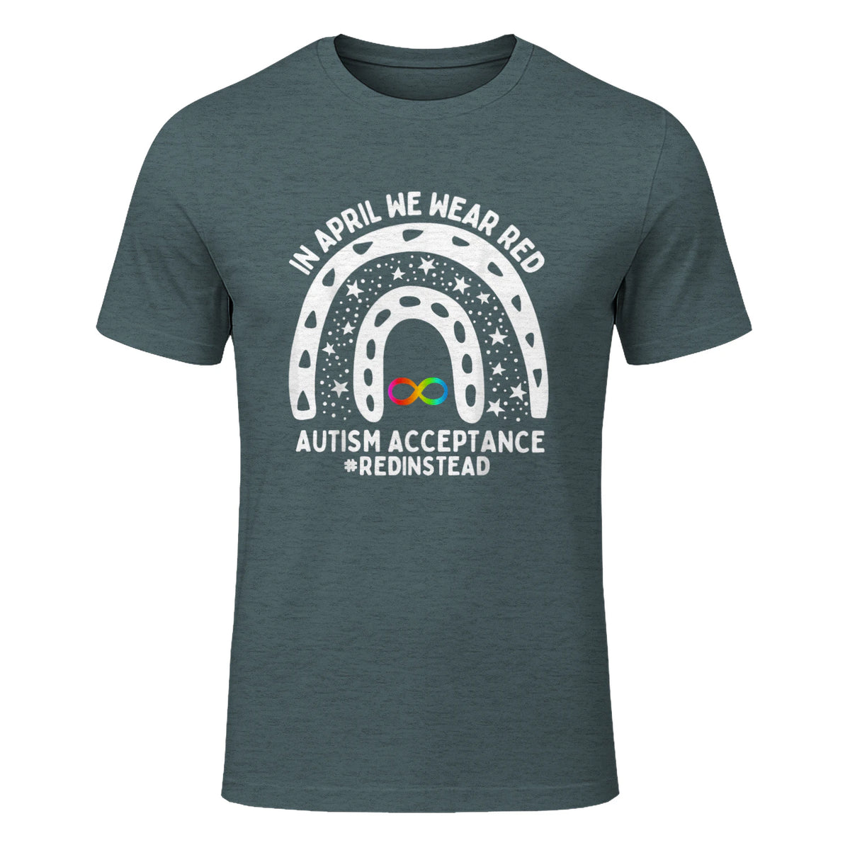 in April We Wear Red Autism Awareness Acceptance Red Instead in Dark Heather - front view
