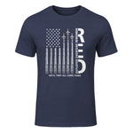 Remember Everyone Deployed RED Friday Military American Flag T-Shirt in Heather Navy - front view