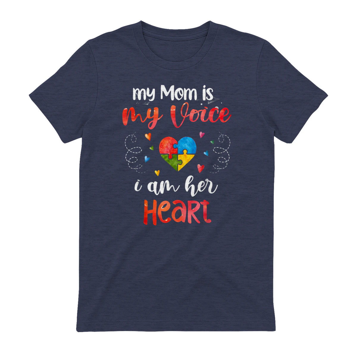 Autism Mom Support ASD T-Shirt in Heather Navy - back view