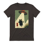 Vintage Japanese Cat Alien Cat Dad UFO Abduction Graphic Tee T-Shirt in Dark Chocolate - back view