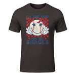 Retro Baseball Sister I'm Just Here for The Snacks Girls Mom T-Shirt in Dark Chocolate - front view