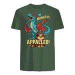 Retro Mongo is Appalled Princess Cat Riding Dinosaur Womens T-Shirt in Military Green - back view