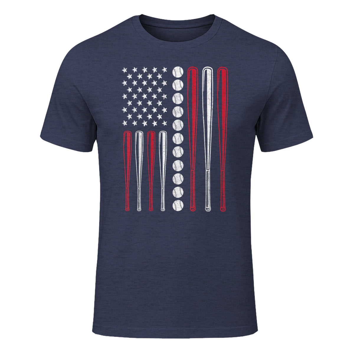 Patriotic Baseball Fourth of July USA Flag T-Shirt in Heather Navy - front view