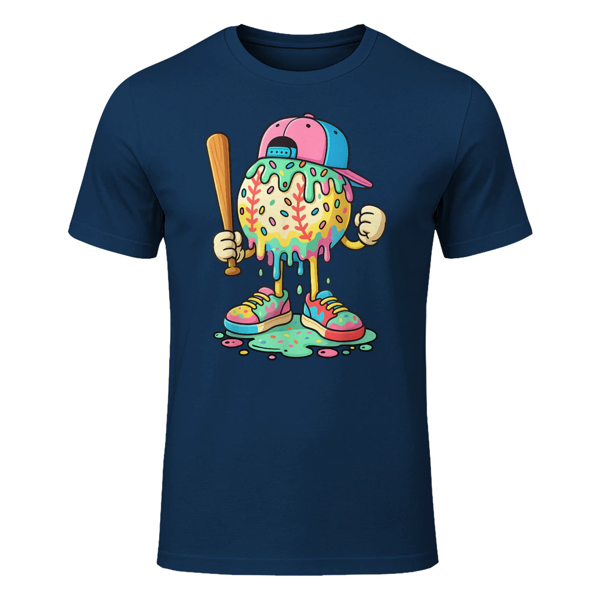Baseball Drip for Boys Ice Cream Drip Baseball Sport T-Shirt in Navy - front view