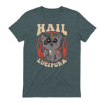 Cute & Funny Satanic Hail Lucipurr Rainbow Kitty Goth in Dark Heather - back view