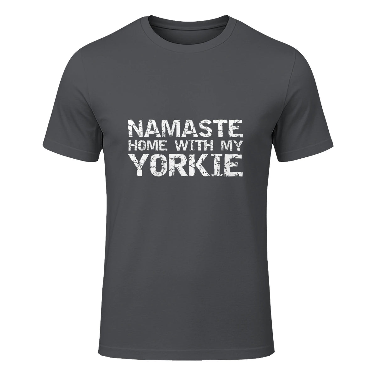 Funny Yoga Pun Introvert Saying Namaste Home with My Yorkie in Charcoal - front view