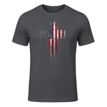 American USA Flag Christian Cross T-Shirt in Charcoal - front view