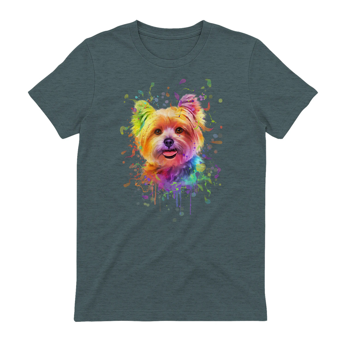 Colorful Splash Art Yorkshire Terrier Portrait Yorkshire Lover in Dark Heather - back view