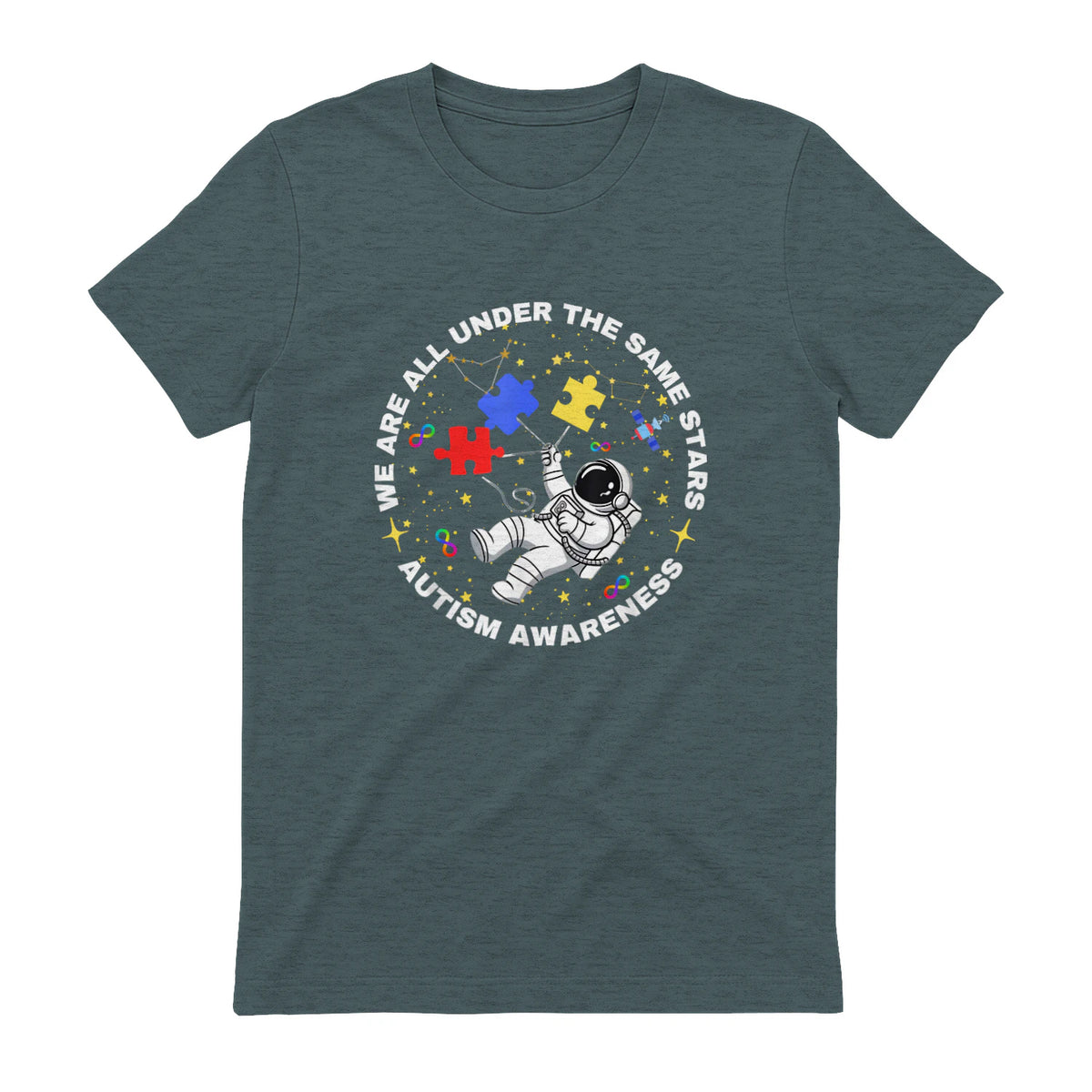 Autism We are All Under The Same Stars Space Astronaut in Dark Heather - back view