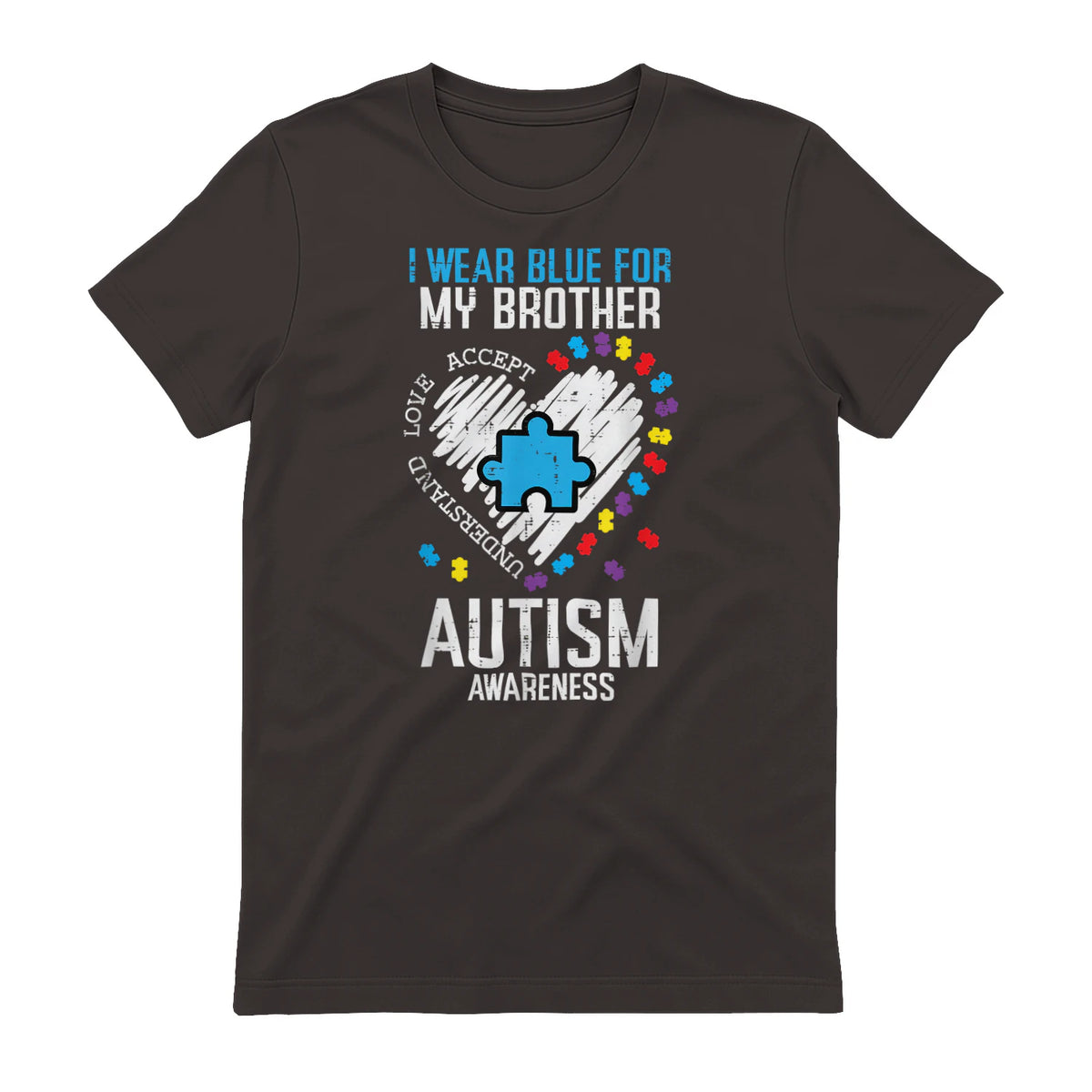 Blue for My Brother Autism Awareness Family Sister Sibling in Dark Chocolate - back view