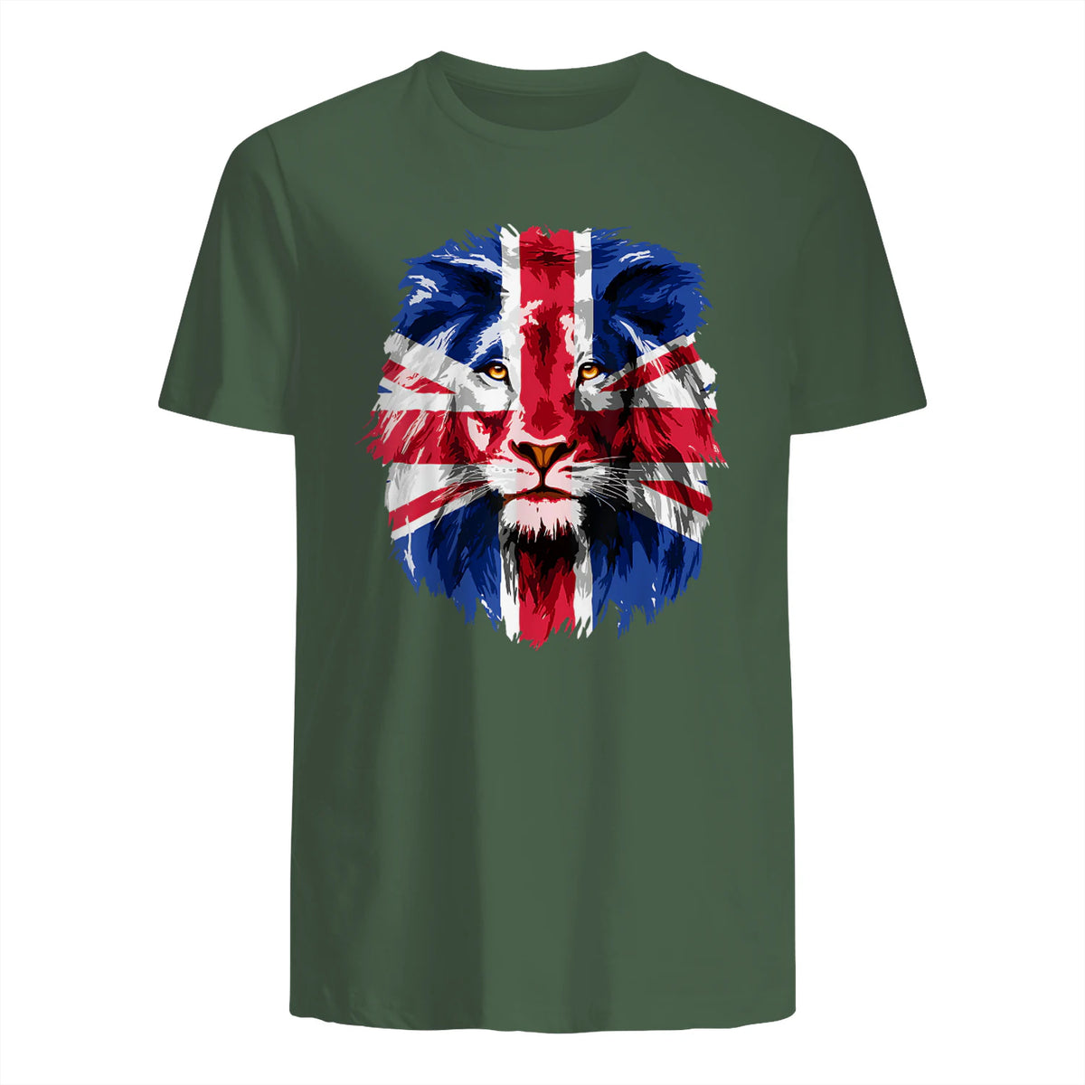 Union Jack UK Flag Lion Face Great Britain Union Jack Flag in Military Green - back view