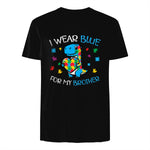 Kids Autism Dino I Weat Blue for My Brother Awareness Boys Kids in Black - back view