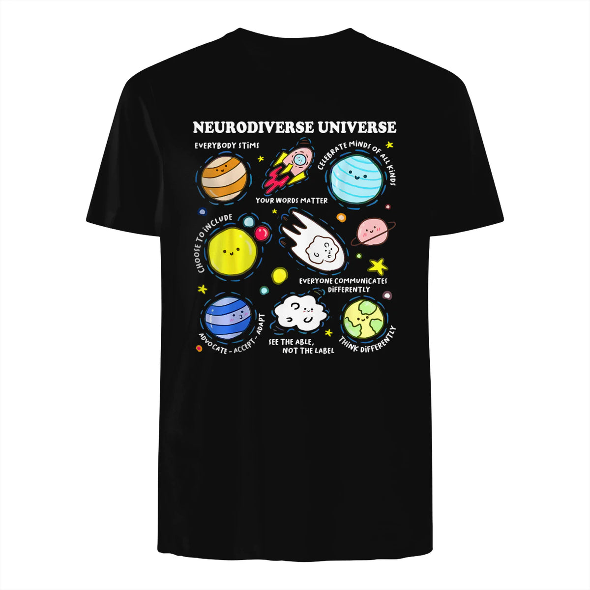 Kids Autism Awareness Neurodiverse Universe Neurodiversity in Black - back view