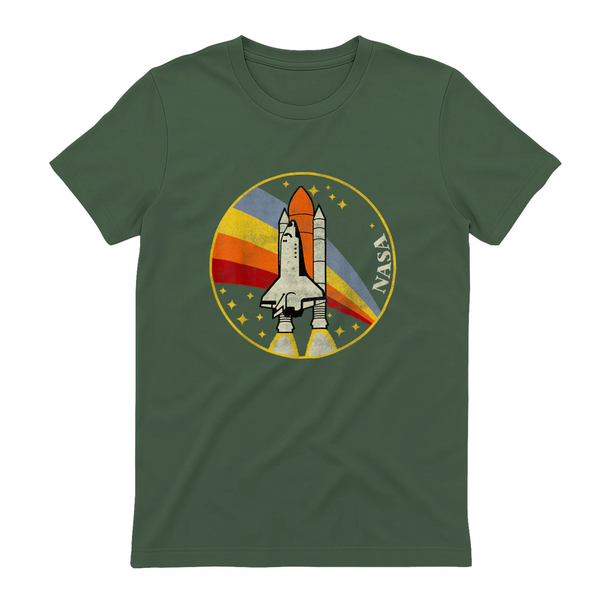 NASA Shuttle Launch Into Rainbow Premium Graphic T-Shirt T-Shirt UK in Military Green - back view