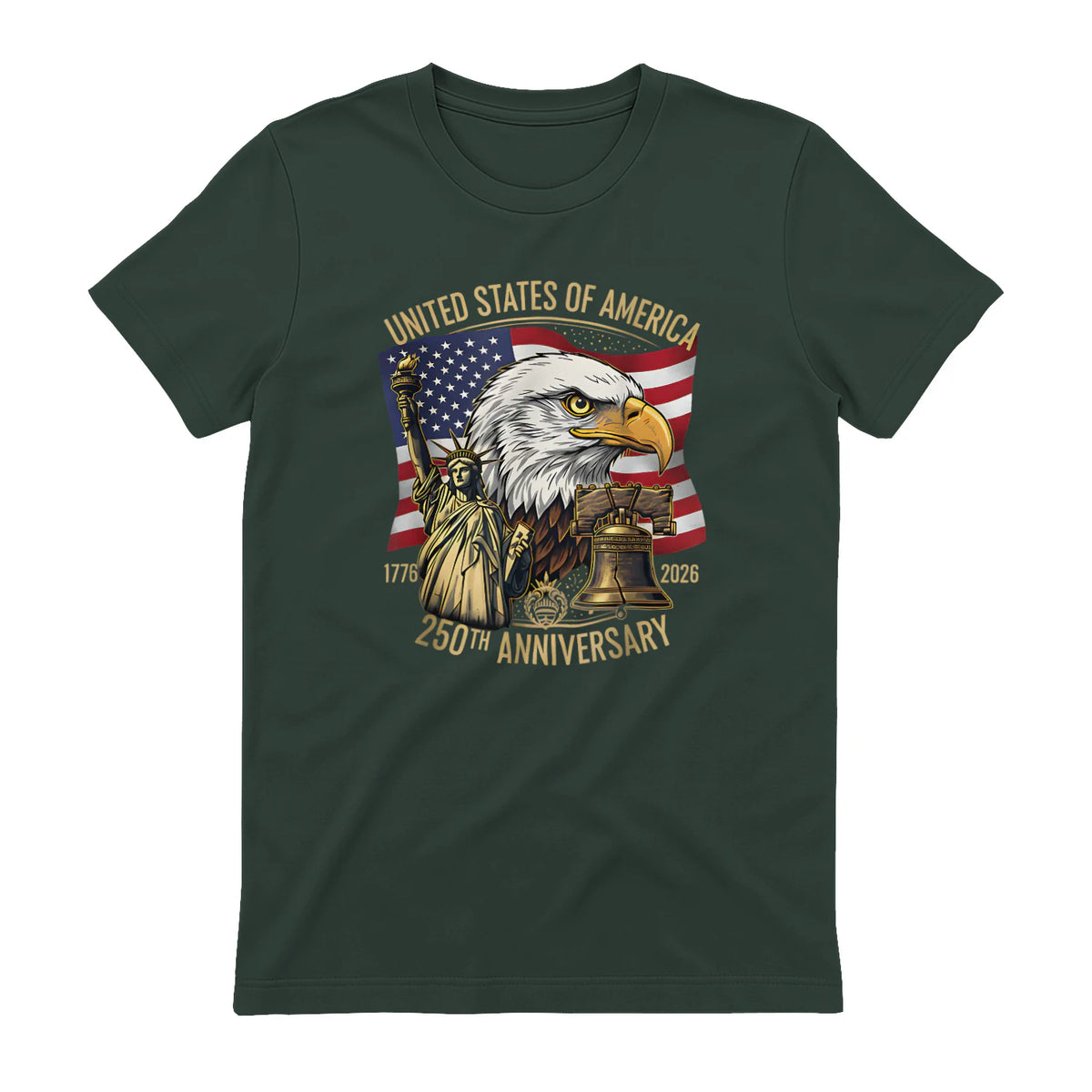 Anniversary Eagle Liberty Bell T-Shirt in Forest Green - back view