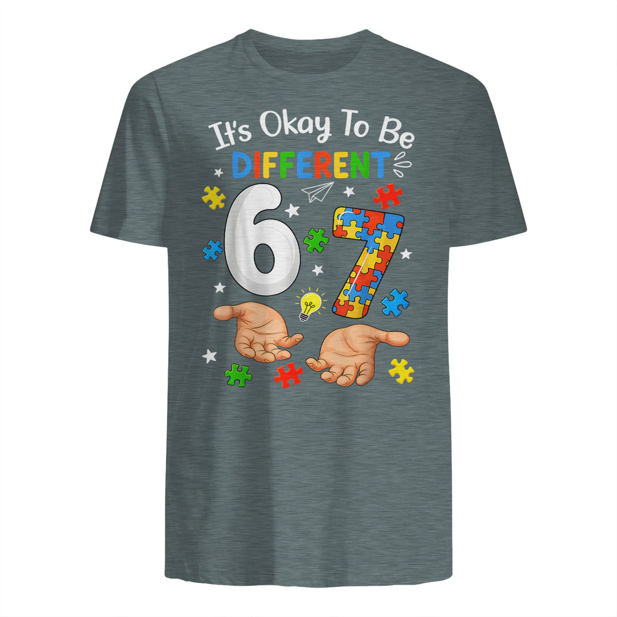 Six Seven Autism Awareness T-Shirt in Dark Heather - back view